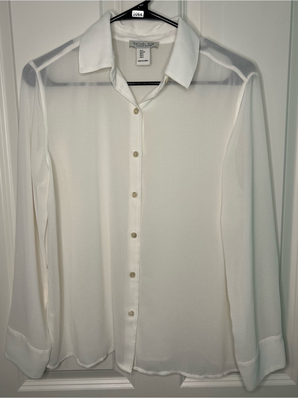 Rachel Zoe Cream Sheer Collared Button Blouse office business casual